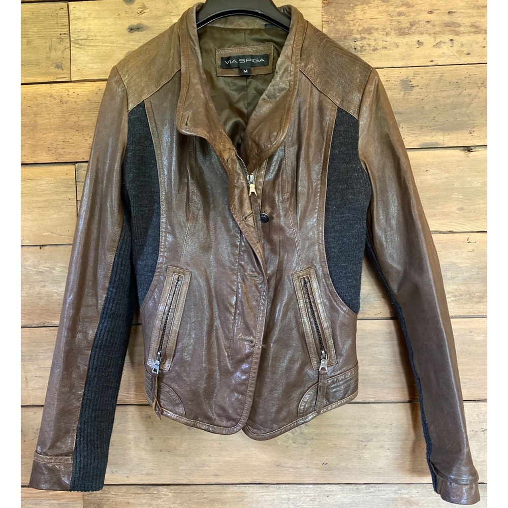 Via Spiga Leather Moto Jacket